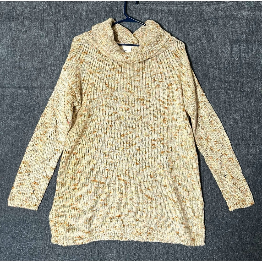 Jessica Simpson Women's Sweater S Beige Speckled Cowl Neck Pullover Knit Top